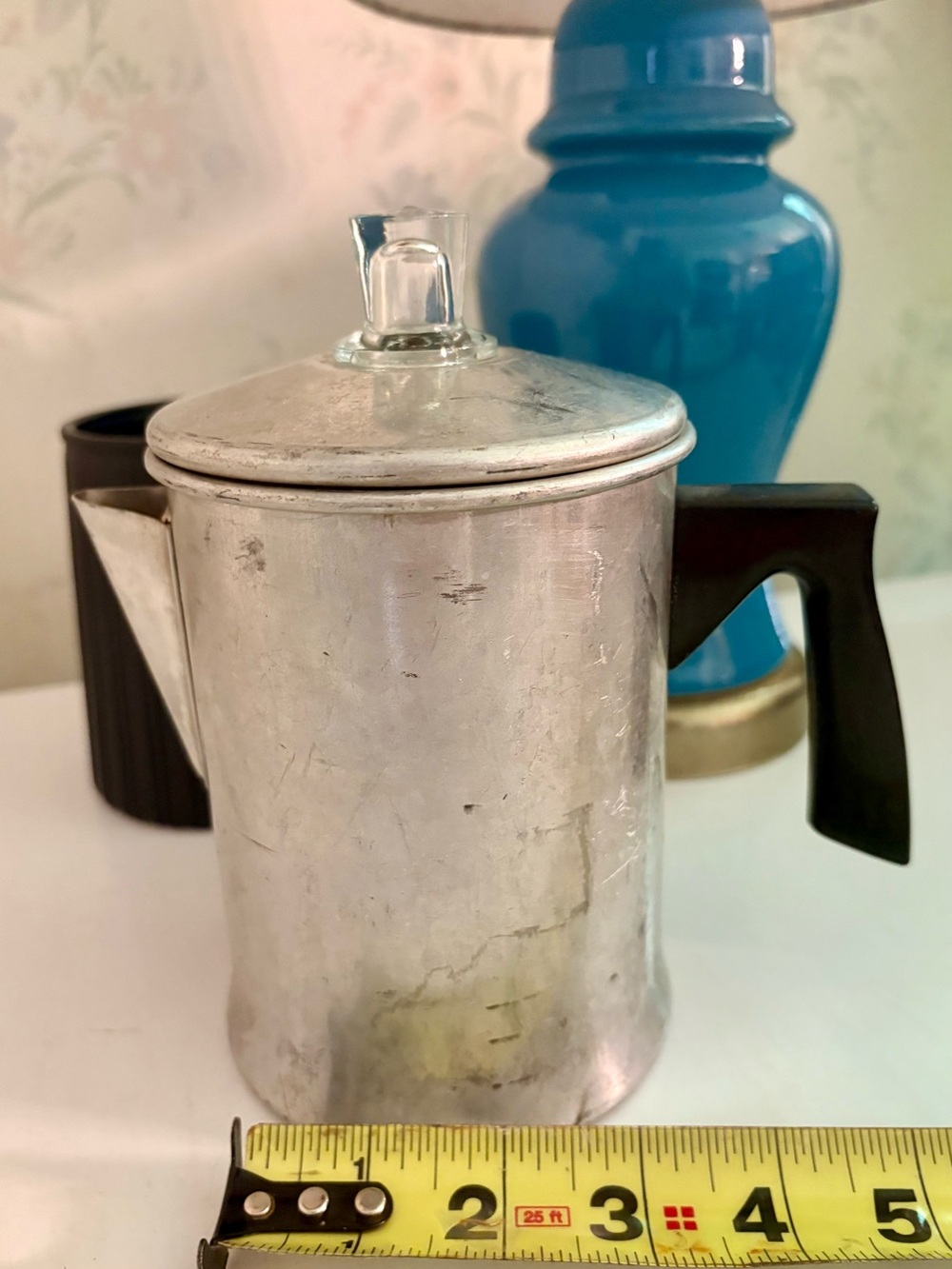 Vintage Coffee Percolator with Black Handle - Silver